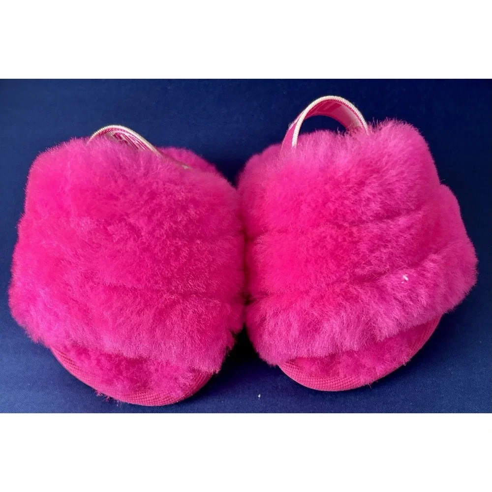 UGG BABY GIRL NEWBORN 0/3 Month Fluff Hot pink slide sandal logo strap size 0  1